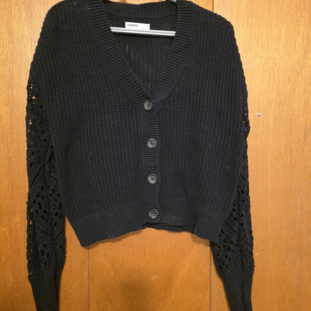 Sonoma Black Knit Cardigan with Lace Sleeves